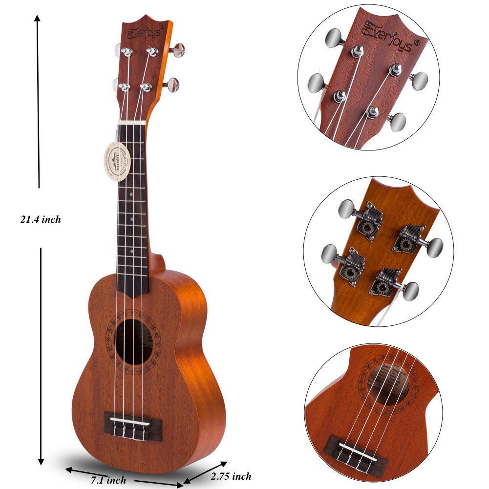 Mahogany Soprano Ukulele Kit - Professional 21 inch w/Case Strap Tuner Aquila Strings EVUKP02