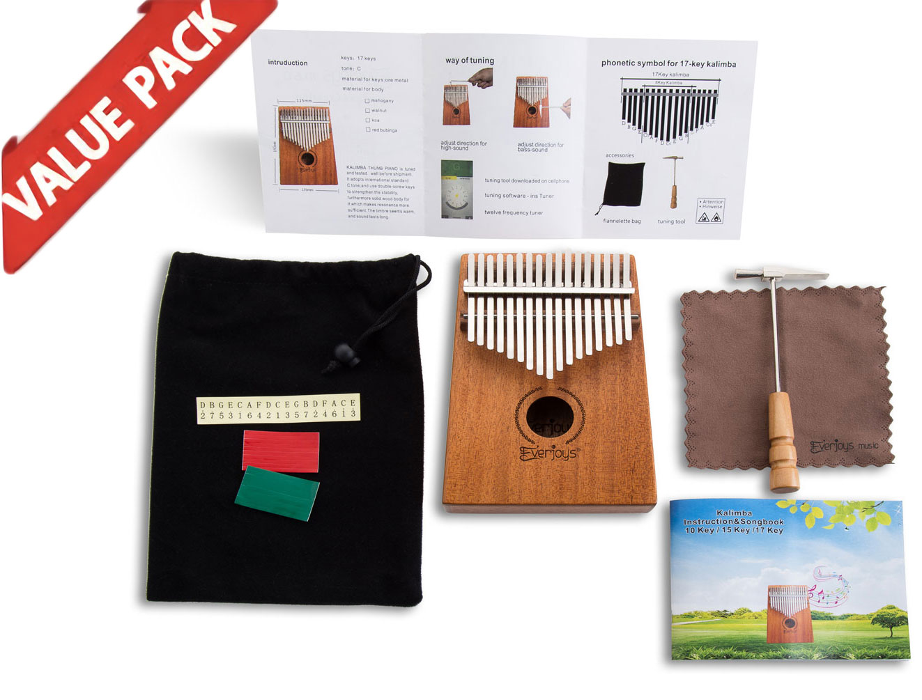 Kalimba Mbira Sanza - 17 Keys Thumb Piano Beginner Set