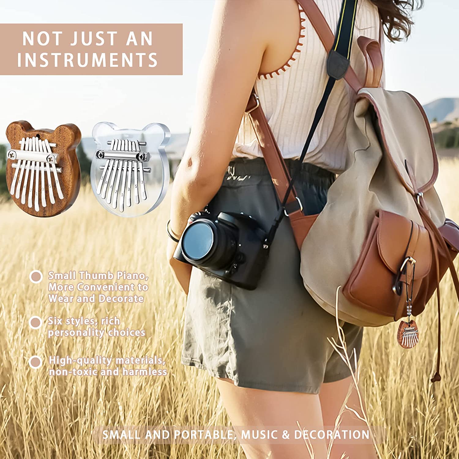 2 Pack Mini Kalimba Thumb Piano 8 Keys (Bear)