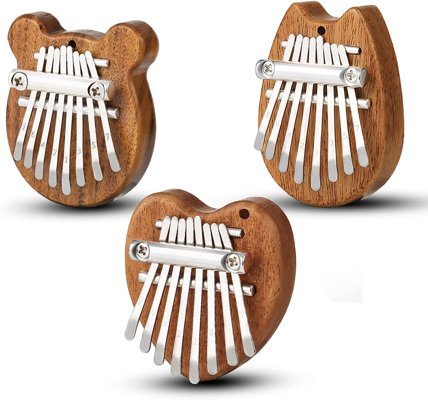 3 Pack Mini Kalimba Thumb Piano 8 Keys （Wooden）