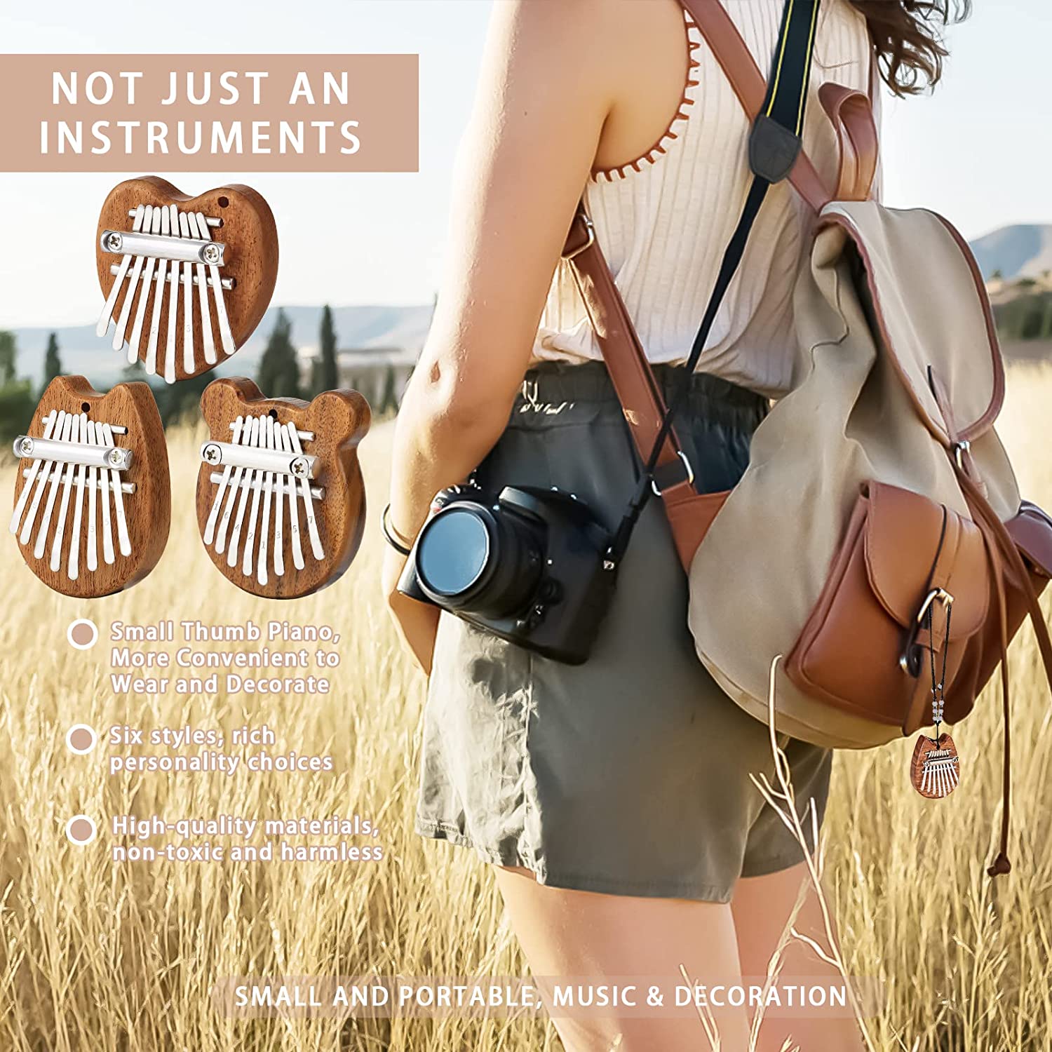 3 Pack Mini Kalimba Thumb Piano 8 Keys (Wooden)