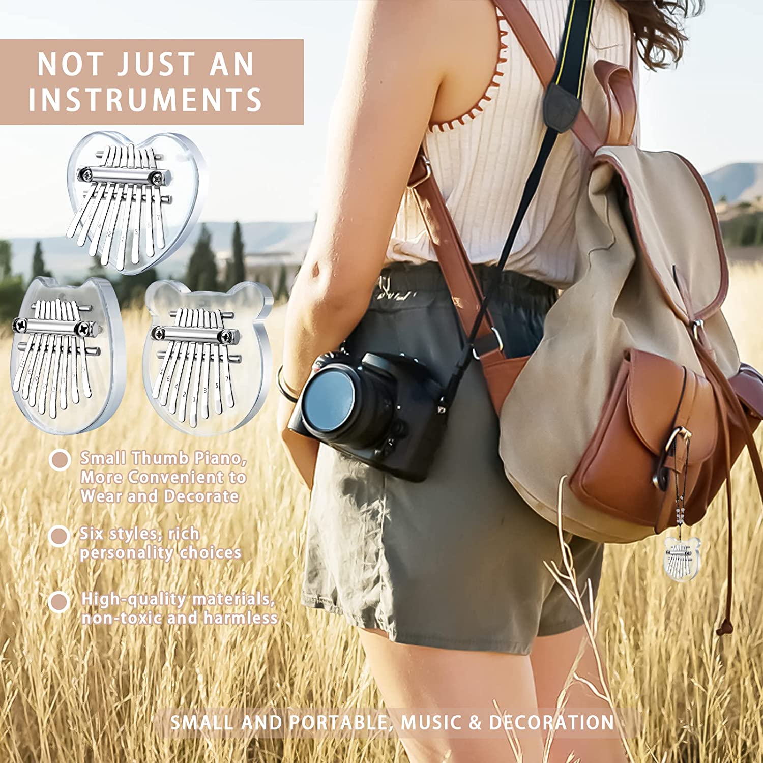 3 Pack Mini Kalimba Thumb Piano 8 Keys (Acrylic)