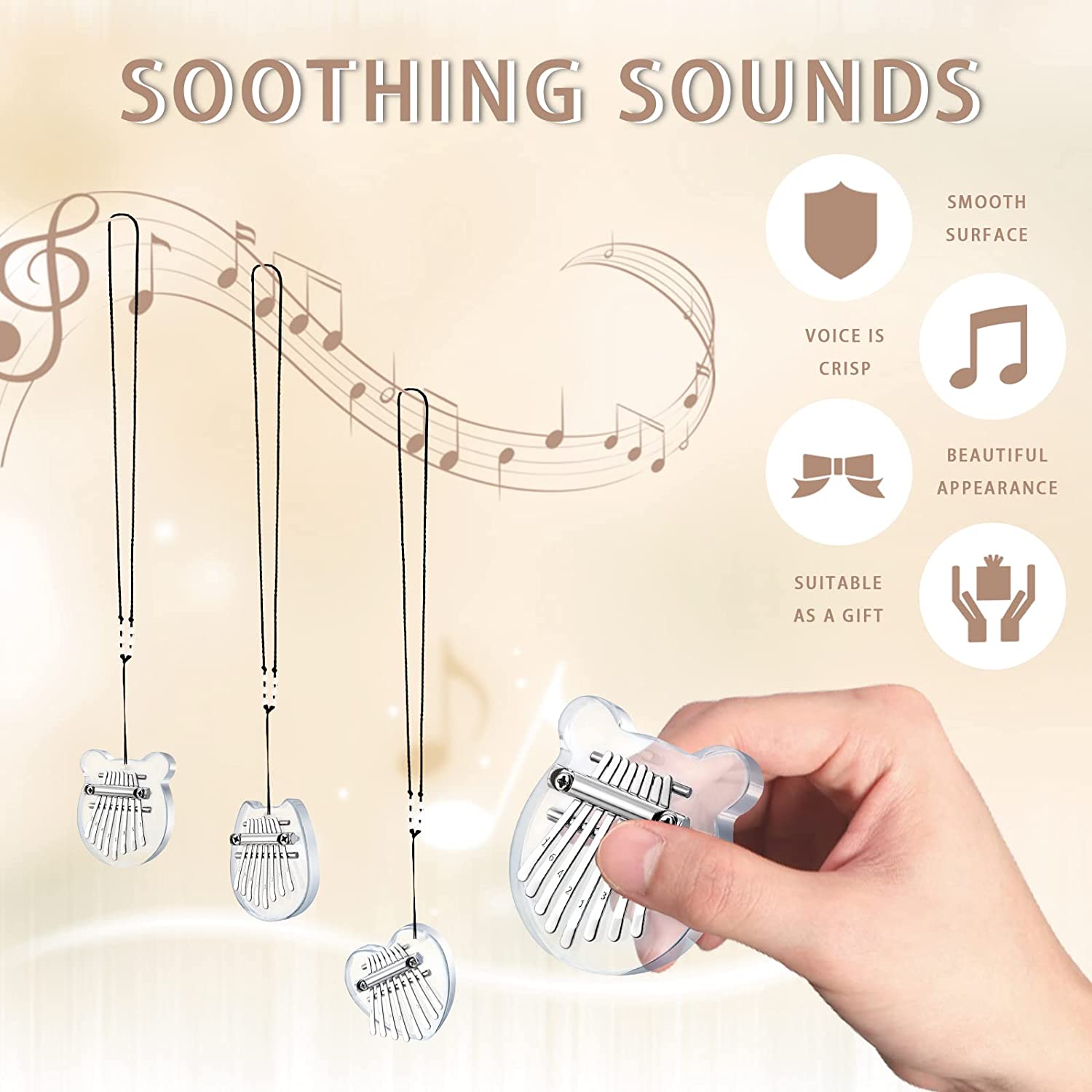 3 Pack Mini Kalimba Thumb Piano 8 Keys (Acrylic)