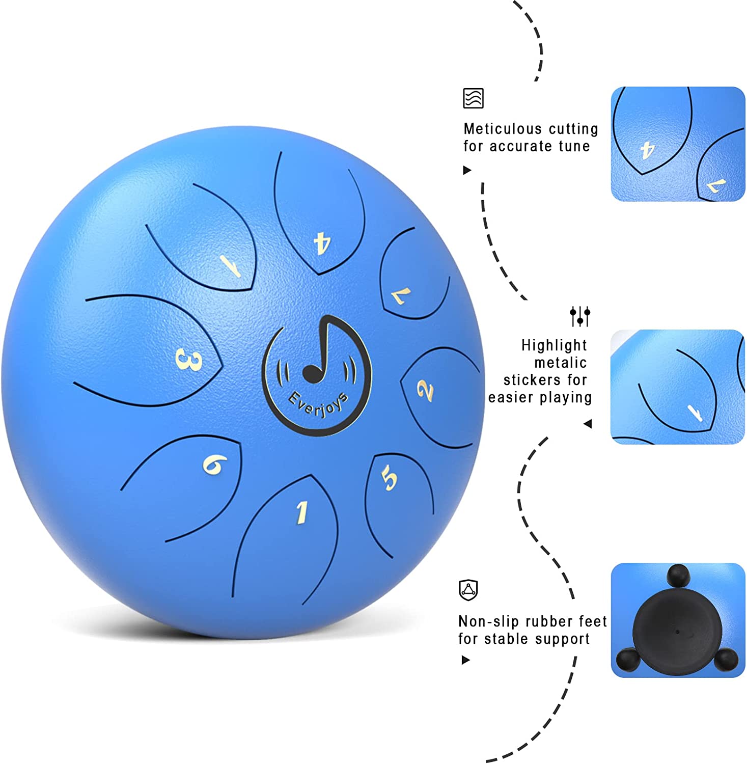 Steel Tongue Drum 8 Notes 6 Inches C-Key(Blue)