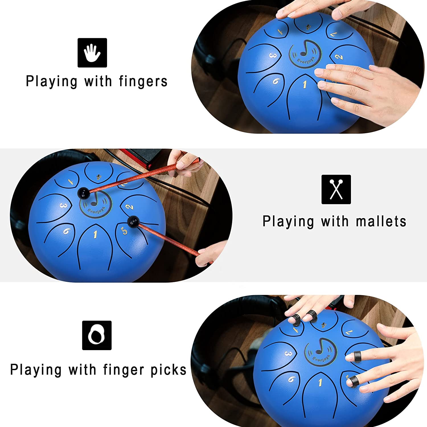 Steel Tongue Drum 8 Notes 6 Inches C-Key(Blue)