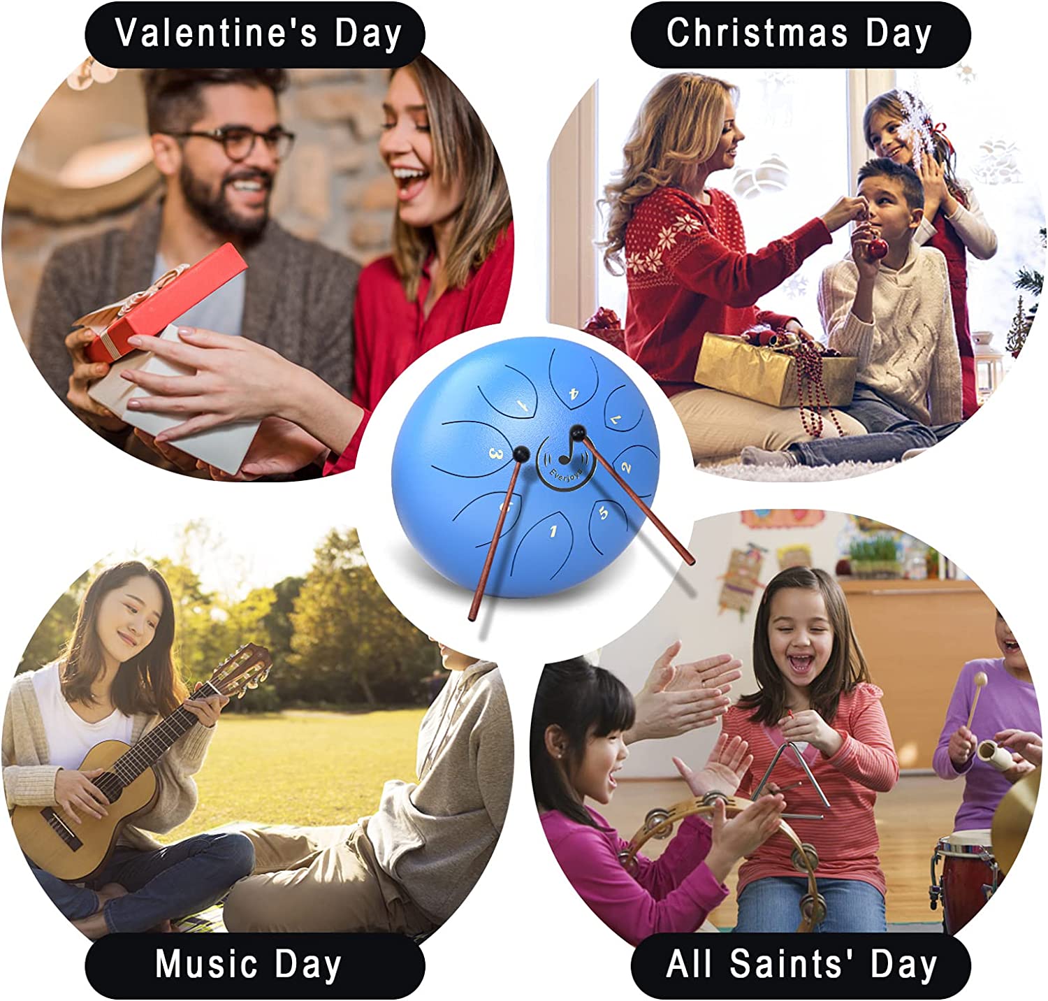 Steel Tongue Drum 8 Notes 6 Inches C-Key(Blue)